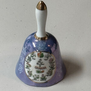 Vintage Flower Emblems of Canada Blue Souvenir Bell Fine China Japan 1980’s